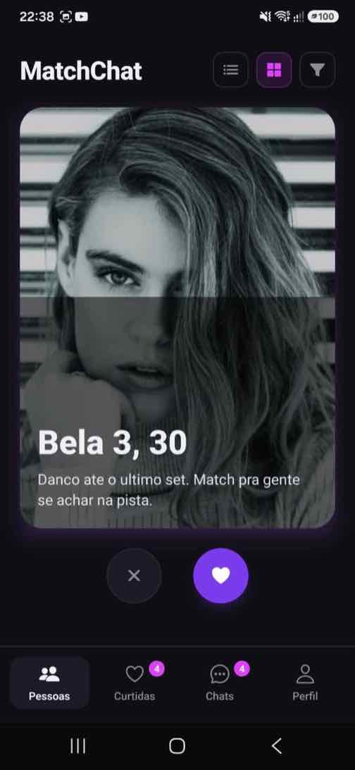 Tela de descoberta do MatchChat